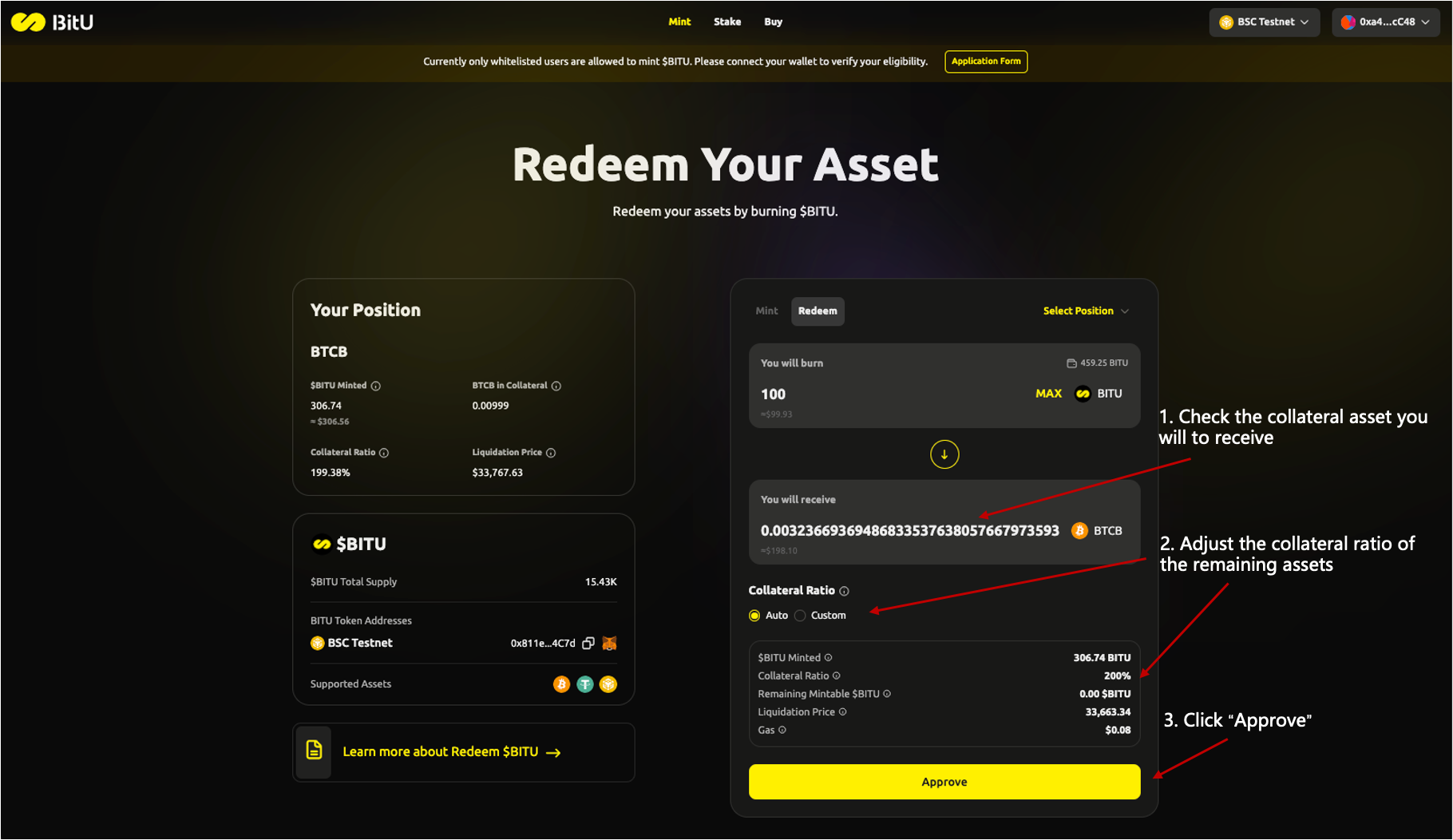Redeem Your Asset by Burning BITU - How Much Do You Want to Redeem?